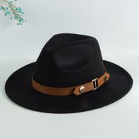 Unisex Elegant Vintage Style British Style Solid Color Belt Buckle Big Eaves Fedora Hat main image 3