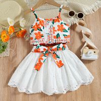 Simple Style Flower Lace Hollow Out Backless Cotton Girls Dresses sku image 1