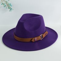 Unisex Elegant Vintage Style British Style Solid Color Belt Buckle Big Eaves Fedora Hat main image 4