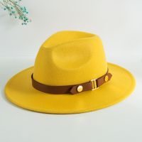 Unisex Elegant Vintage Style British Style Solid Color Belt Buckle Big Eaves Fedora Hat main image 2