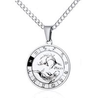 Simple Style Streetwear Round Constellation 302 Stainless Steel Carving Unisex Pendant Necklace sku image 10