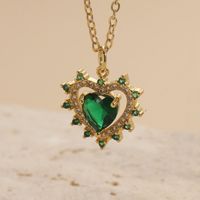 Elegant Heart Shape Copper 14k Gold Plated Zircon Necklace In Bulk sku image 1