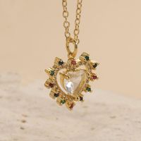 Elegant Heart Shape Copper 14k Gold Plated Zircon Necklace In Bulk sku image 2