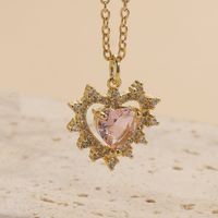 Elegant Heart Shape Copper 14k Gold Plated Zircon Necklace In Bulk sku image 3