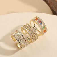 Elegant Geometric Copper 14k Gold Plated Zircon Open Ring In Bulk main image 2