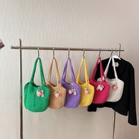 Frau Klein Alle Jahreszeiten Stricken Einfarbig Basic Eimer Offen Schultertasche Gehäkelte Tasche main image 6