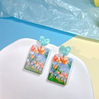 Wholesale Jewelry 1 Pair Sweet Oil Painting Flower Arylic Drop Earrings sku image 2