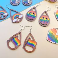 Wholesale Jewelry 1 Pair Sweet Letter Rainbow Heart Shape Wood Drop Earrings main image 5
