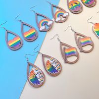 Wholesale Jewelry 1 Pair Sweet Letter Rainbow Heart Shape Wood Drop Earrings main image 3