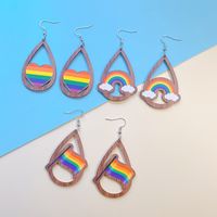Wholesale Jewelry 1 Pair Sweet Letter Rainbow Heart Shape Wood Drop Earrings main image 4
