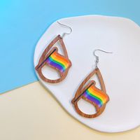 Wholesale Jewelry 1 Pair Sweet Letter Rainbow Heart Shape Wood Drop Earrings sku image 2