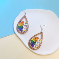 Wholesale Jewelry 1 Pair Sweet Letter Rainbow Heart Shape Wood Drop Earrings sku image 5