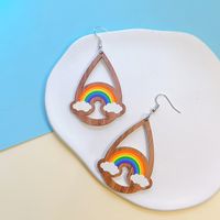 Wholesale Jewelry 1 Pair Sweet Letter Rainbow Heart Shape Wood Drop Earrings sku image 3