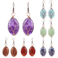 1 Pair Ethnic Style Tree Oval Alloy Natural Stone Handmade Drop Earrings main image 1