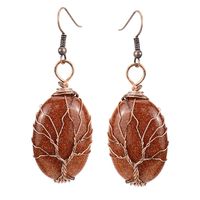 1 Pair Ethnic Style Tree Oval Alloy Natural Stone Handmade Drop Earrings sku image 6