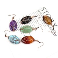 1 Pair Ethnic Style Tree Oval Alloy Natural Stone Handmade Drop Earrings main image 3
