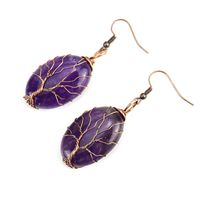 1 Pair Ethnic Style Tree Oval Alloy Natural Stone Handmade Drop Earrings main image 2