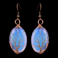 1 Pair Ethnic Style Tree Oval Alloy Natural Stone Handmade Drop Earrings sku image 9