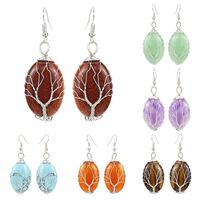 1 Pair Ethnic Style Tree Oval Alloy Natural Stone Handmade Drop Earrings main image 1