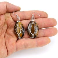 1 Pair Ethnic Style Tree Oval Alloy Natural Stone Handmade Drop Earrings main image 4