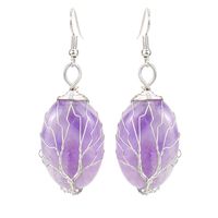 1 Pair Ethnic Style Tree Oval Alloy Natural Stone Handmade Drop Earrings sku image 1