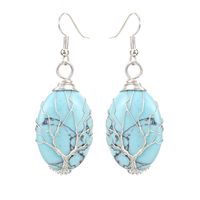 1 Pair Ethnic Style Tree Oval Alloy Natural Stone Handmade Drop Earrings sku image 3