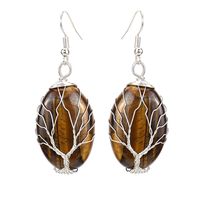 1 Pair Ethnic Style Tree Oval Alloy Natural Stone Handmade Drop Earrings sku image 7