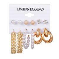 Wholesale Jewelry 6 Pairs Simple Style Geometric Alloy Artificial Pearls Rhinestones Earrings main image 2
