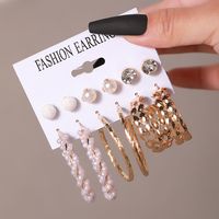 Wholesale Jewelry 6 Pairs Simple Style Geometric Alloy Artificial Pearls Rhinestones Earrings sku image 12