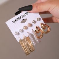 Wholesale Jewelry 6 Pairs Simple Style Geometric Alloy Artificial Pearls Rhinestones Earrings sku image 11