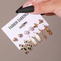 Wholesale Jewelry 6 Pairs Simple Style Geometric Alloy Artificial Pearls Rhinestones Earrings sku image 10