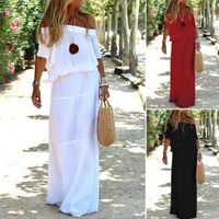 Women's Regular Dress Casual Boat Neck Short Sleeve Solid Color Maxi Long Dress Daily main image 1