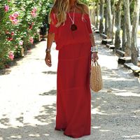 Women's Regular Dress Casual Boat Neck Short Sleeve Solid Color Maxi Long Dress Daily main image 3