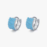 1 Paire Style Vintage Rond Argent Sterling Incruster Turquoise Plaqué Rhodium Des Boucles D'oreilles main image 1