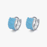 1 Pair Vintage Style Round Sterling Silver Inlay Turquoise Rhodium Plated Earrings sku image 1