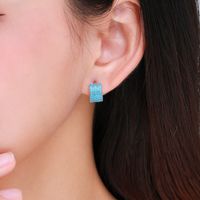 1 Paire Style Vintage Rond Argent Sterling Incruster Turquoise Plaqué Rhodium Des Boucles D'oreilles main image 3