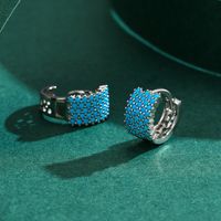 1 Paire Style Vintage Rond Argent Sterling Incruster Turquoise Plaqué Rhodium Des Boucles D'oreilles main image 5