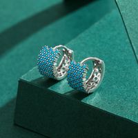 1 Pair Vintage Style Round Sterling Silver Inlay Turquoise Rhodium Plated Earrings main image 6