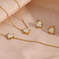 Vintage Style Simple Style Classic Style Heart Shape Stainless Steel Gem Inlay Artificial Gemstones 18k Gold Plated Women's Bracelets Earrings Necklace main image 1