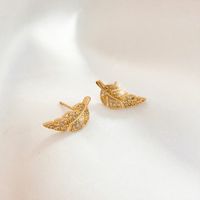 1 Pair Simple Style Leaf Plating Inlay Copper Zircon 24k Gold Plated Ear Studs main image 3