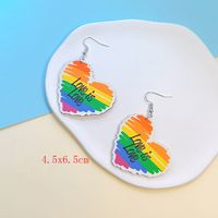 Wholesale Jewelry 1 Pair Sweet Letter Rainbow Heart Shape Wood Drop Earrings sku image 6