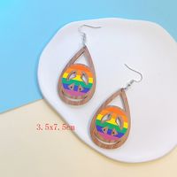 Wholesale Jewelry 1 Pair Sweet Letter Rainbow Heart Shape Wood Drop Earrings sku image 4