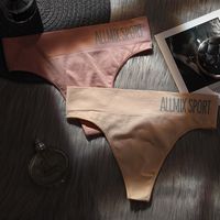Letter Solid Color Seamless Breathable Mid Waist Thong Panties main image 4
