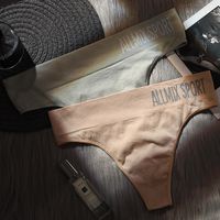 Letter Solid Color Seamless Breathable Mid Waist Thong Panties main image 1