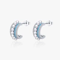 1 Pair Ins Style Semicircle Sterling Silver Plating Inlay Artificial Pearls Zircon Rhodium Plated Ear Studs main image 1