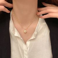 Simple Style Heart Shape Flower Alloy Pearl Plating Inlay Shell Zircon Women's Pendant Necklace main image 3