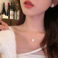 Simple Style Heart Shape Flower Alloy Pearl Plating Inlay Shell Zircon Women's Pendant Necklace sku image 16