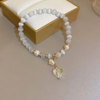Sucré Forme De Cœur Fleur Coquille Alliage Perlé Placage Incruster Strass Opale Femmes Bracelets sku image 8