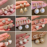 1 Pair Retro Letter Copper Inlay Artificial Pearls Drop Earrings main image 1