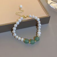 Elegant Round Alloy Freshwater Pearl Beaded Plating Inlay Rhinestones Bracelets sku image 8
